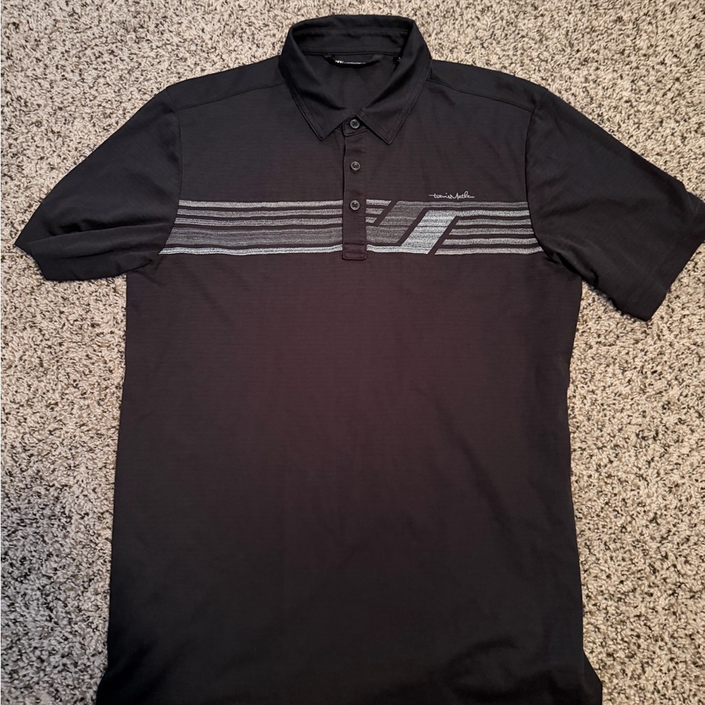 TravisMathew Black Polo with Gray Stripe Accents